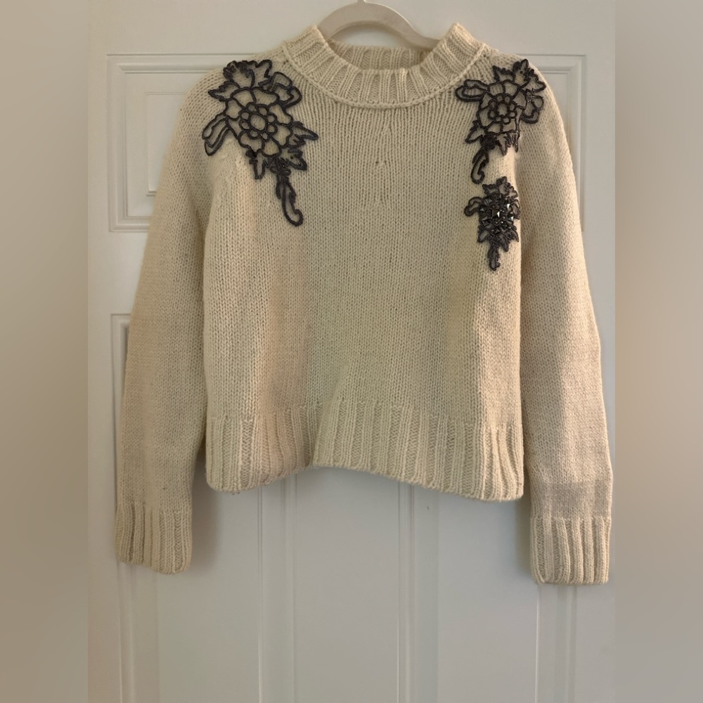 Pierre Balmain Cream Sweater with Black Floral Details